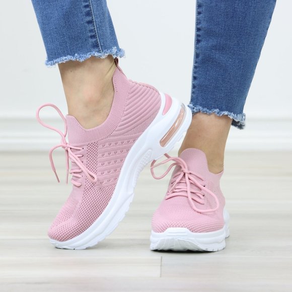 Pink Fashion Comfort Heel Sock Sneakers Shoes Slip Ons - Picture 11 of 12